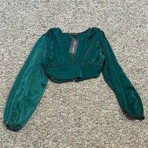 Dark green cropped silk shirt from I Saw It First